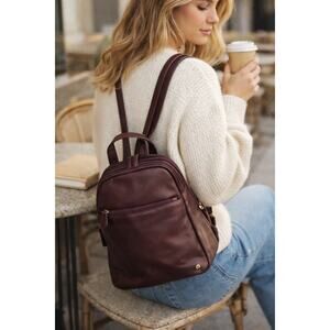 VTG Aigner Oxblood Leather Mini Backpack UNUSED 90s Minimalist Convertible Bag